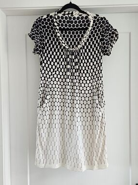 Elie Tahari Silk Black and Cream Dot-Gradient With Purple Mini Dress